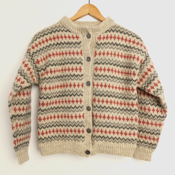Gorgeous Norwegain Style 100% Wool Kids Handknitted Beige Blush Grey Buttoned
